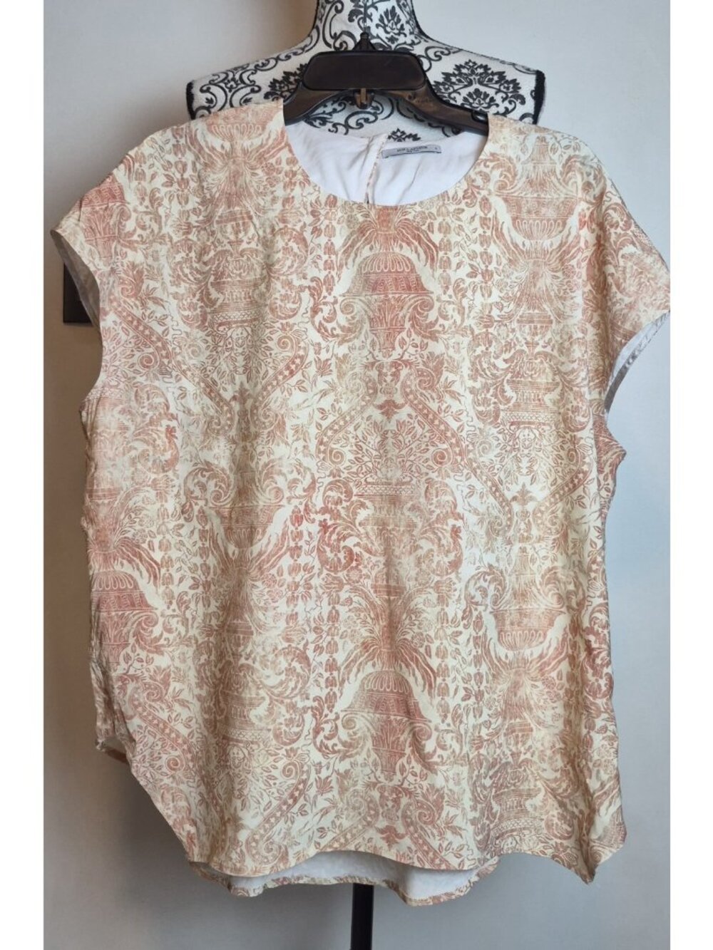 MM Lafleur Womens Large Renaissance Damask Print Cap Sleeve Blouse Viscose